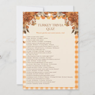 Thanksgiving Turkey Trivia Quiz Party Game Invitation