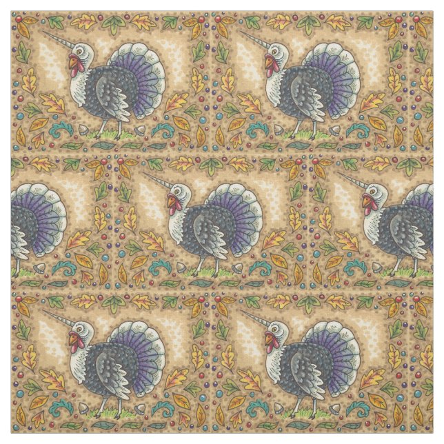 THANKSGIVING TURKEY UNICORN, WHIMSICAL FANTASY FABRIC (Swatch)