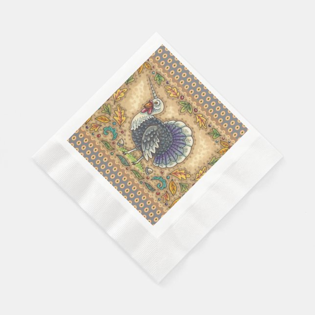 THANKSGIVING TURKEY UNICORN, WHIMSICAL FANTASY NAPKINS (Corner)