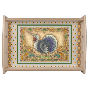 THANKSGIVING TURKEY UNICORN, WHIMSICAL FANTASY SERVING TRAY