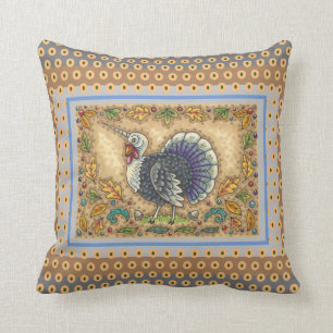THANKSGIVING TURKEY UNICORN, WHIMSICAL FANTASY THROW PILLOW