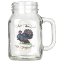 Thanksgiving Turkey Vintage Illustration Mason Jar