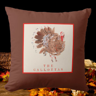 Thanksgiving Turkey Watercolor Custom Throw Pillow