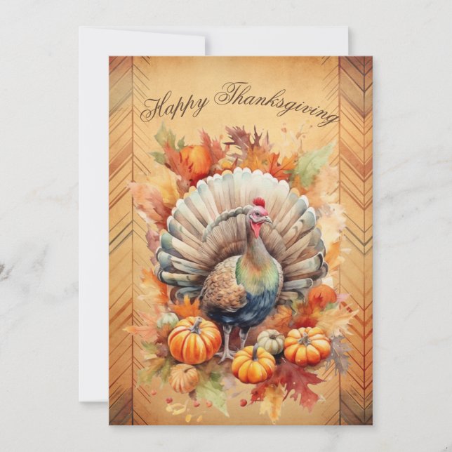 Thanksgiving Turkey Watercolor Holiday Card (Front)