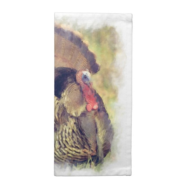 Thanksgiving Turkey Watercolor Mixed Media Cloth Napkin (Half Fold)