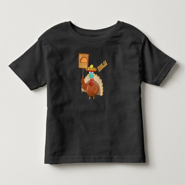 Thanksgiving Turkey Wearing a Face Mask Eat A Taco Toddler T-shirt (Front)