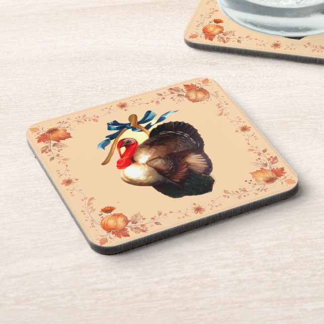 Thanksgiving Turkey Wishes Beverage Coaster (Left Side)