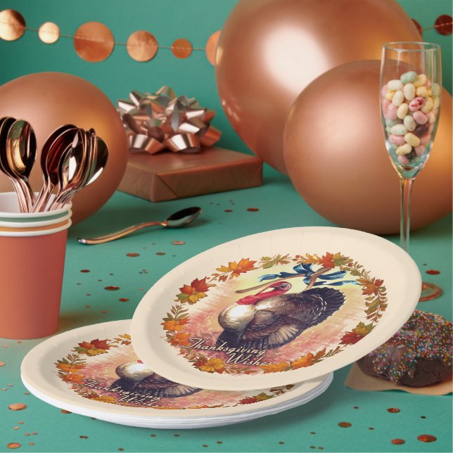 Thanksgiving Turkey Wishes Paper Plates (Multi)