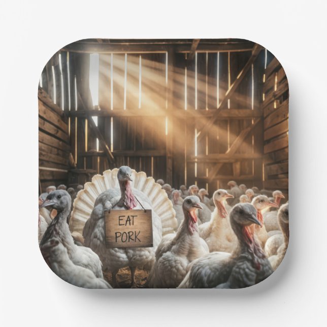 Thanksgiving Turkey With a Funny Sign Paper Plates (Front)