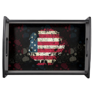 Thanksgiving Turkey With American Flag Serving Tray
