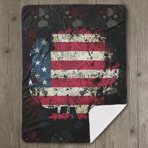 Thanksgiving Turkey With American Flag Sherpa Blanket