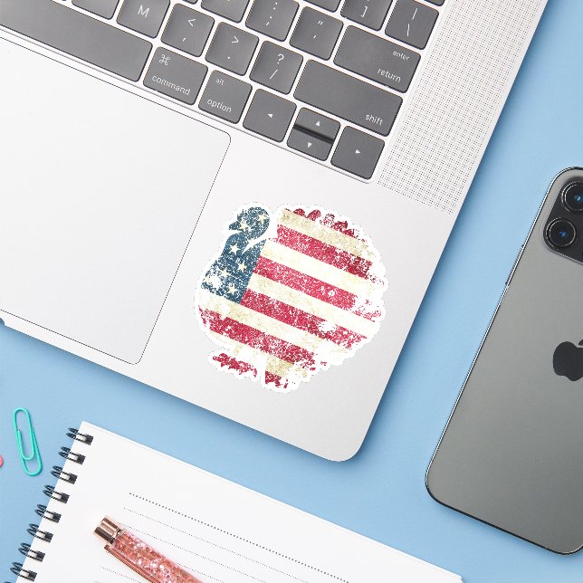 Thanksgiving Turkey With American Flag Sticker (Laptop w/ iPhone)