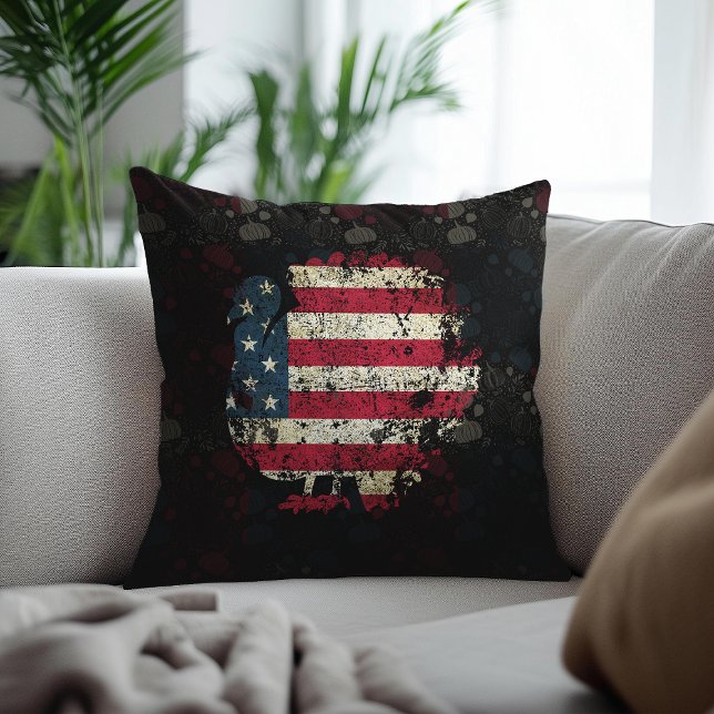 Thanksgiving Turkey With American Flag Throw Pillow (Creator Uploaded)