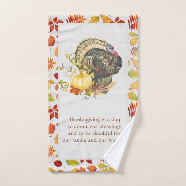 Thanksgiving Turkey with Autumn Fall Leaves   Hand Towel (Hand Towel)