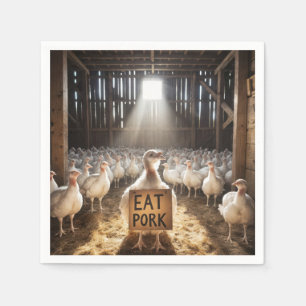 Thanksgiving Turkey With "Eat Pork" Sign Napkins
