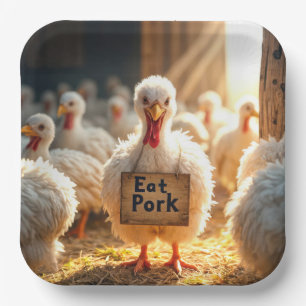 Thanksgiving Turkey With "Eat Pork" Sign Paper Plates