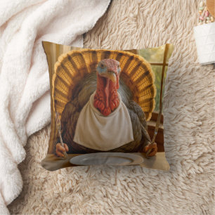 Thanksgiving Turkey With Knife and Fork Throw Pillow