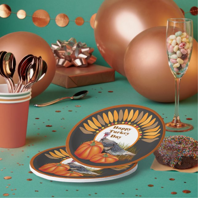 Thanksgiving Turkey with Pumpkin Design Paper Plates (Multi)