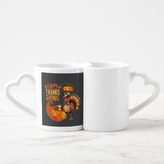 Thanksgiving Turkey with Pumpkin Hat Coffee Mug Set