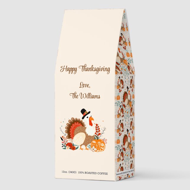 Thanksgiving Turkey With Pumpkins And Autumn Leave Roasted Coffee (Front)