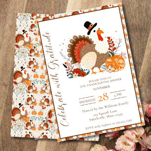 Thanksgiving Turkey With Pumpkins, Autumn Invitation