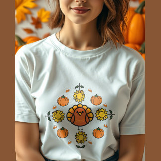 Thanksgiving Turkey with Sunflowers and Pumpkins Tri-Blend Shirt