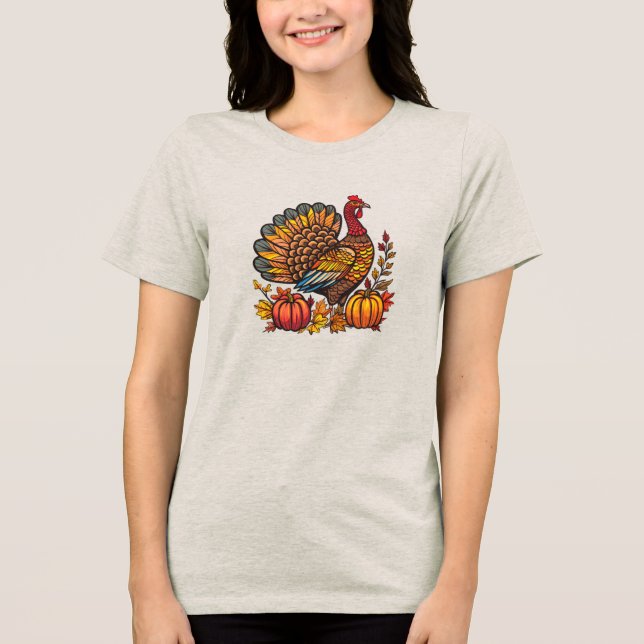 Thanksgiving Turkey Women's T-Shirt Tri-Blend Shirt (Front)