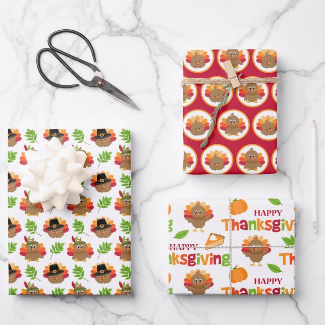 Thanksgiving Turkey Wrapping Paper Sheets (Front)