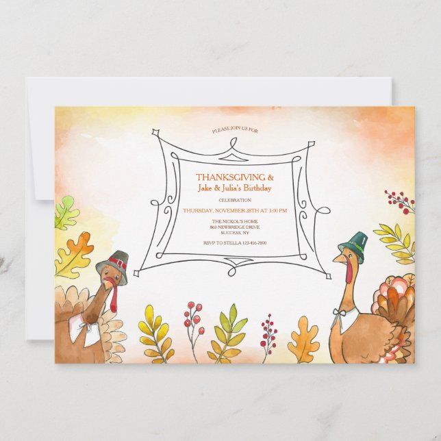 Thanksgiving Twins Birthday Party Invitation (Front)