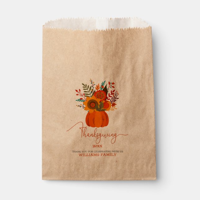 Thanksgiving typography Fall flowers bouquet Favor Bag (Front)