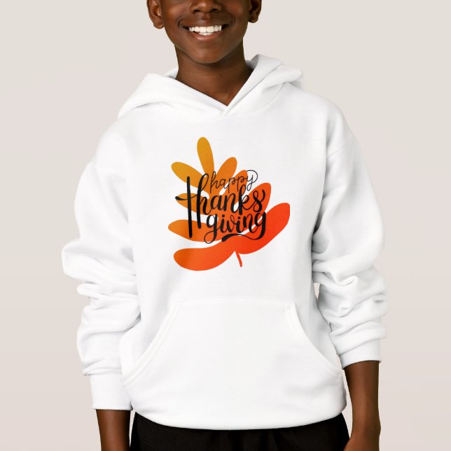 Thanksgiving Typography With Fall Leaf  Hoodie (Front)