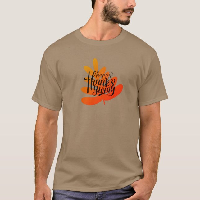 Thanksgiving Typography With fall leaf    T-Shirt (Front)