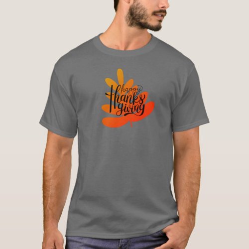 Thanksgiving Typography With fall leaf    T_Shirt