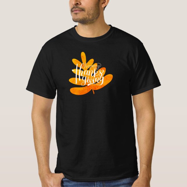 Thanksgiving Typography With fall leaf    T-Shirt (Front)