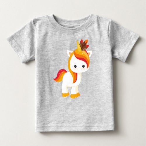 Thanksgiving Unicorn Cute Unicorn Feathers Baby T_Shirt