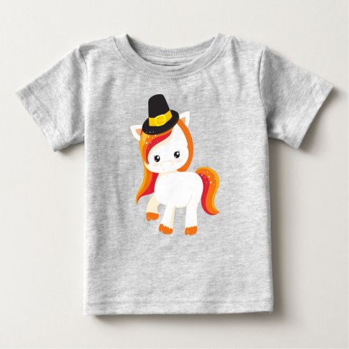 Thanksgiving Unicorn Cute Unicorn Pilgrim Hat Baby T_Shirt