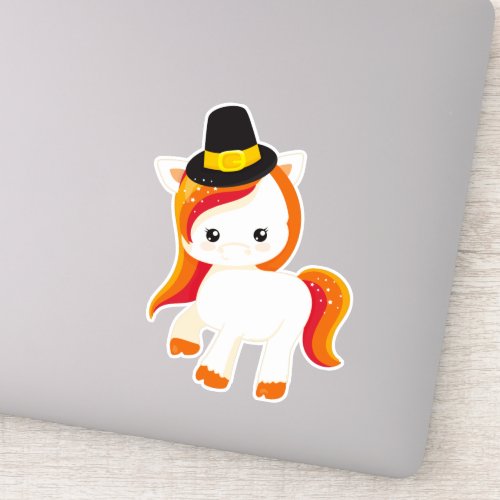 Thanksgiving Unicorn Cute Unicorn Pilgrim Hat Sticker