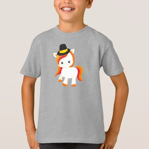 Thanksgiving Unicorn Cute Unicorn Pilgrim Hat T_Shirt
