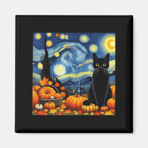 Thanksgiving Van Gogh Starry Night Black Cat Pumpk Magnet