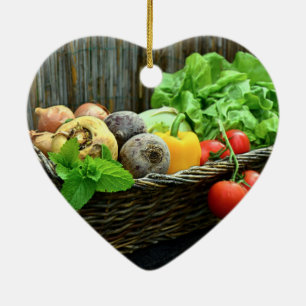 Thanksgiving Vegetable Harvest in a Basket Ceramic Ornament