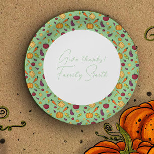 Thanksgiving vegetables pattern green custom paper plates