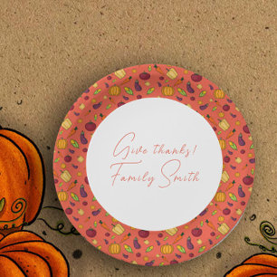 Thanksgiving  vegetables pattern orange custom paper plates