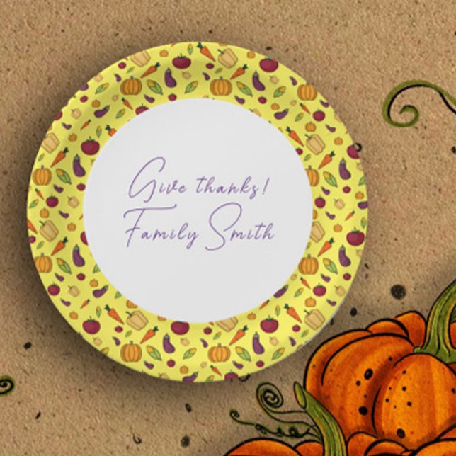 Thanksgiving  vegetables pattern yellow custom paper plates (Creator Uploaded)