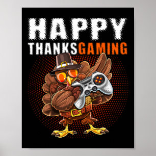 Thanksgiving Video Game Dabbing Turkey Pilgrim Boy Poster
