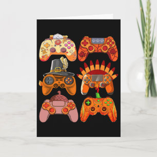 Thanksgiving Video Game Turkey Controllers Fall Ga Card