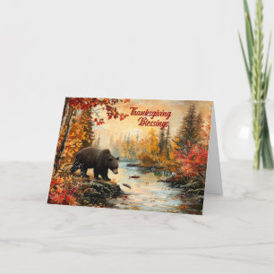 Thanksgiving Vintage Bear at the Creek Autumn Holiday Card