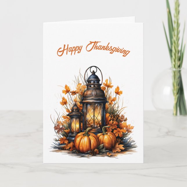 Thanksgiving Vintage Lantern Illustration Card (Front)
