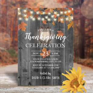 Thanksgiving Vintage Lantern Rustic Autumn Leaves Invitation