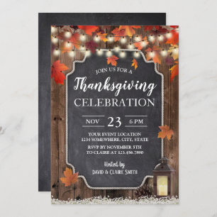 Thanksgiving Vintage Lantern Rustic Barn Wood Invitation