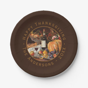 Thanksgiving Vintage Pumpkin Autumn Fruits Brown Paper Plates